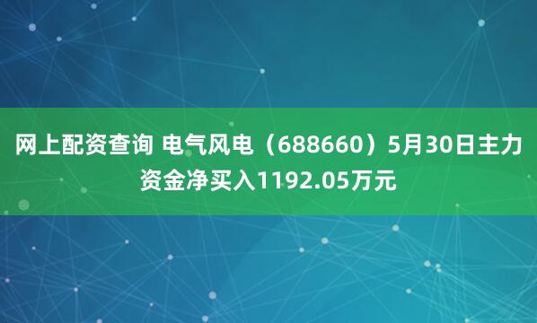网上配资查询 电气风电（688660）5月30日主力资金净买入1192.05万元